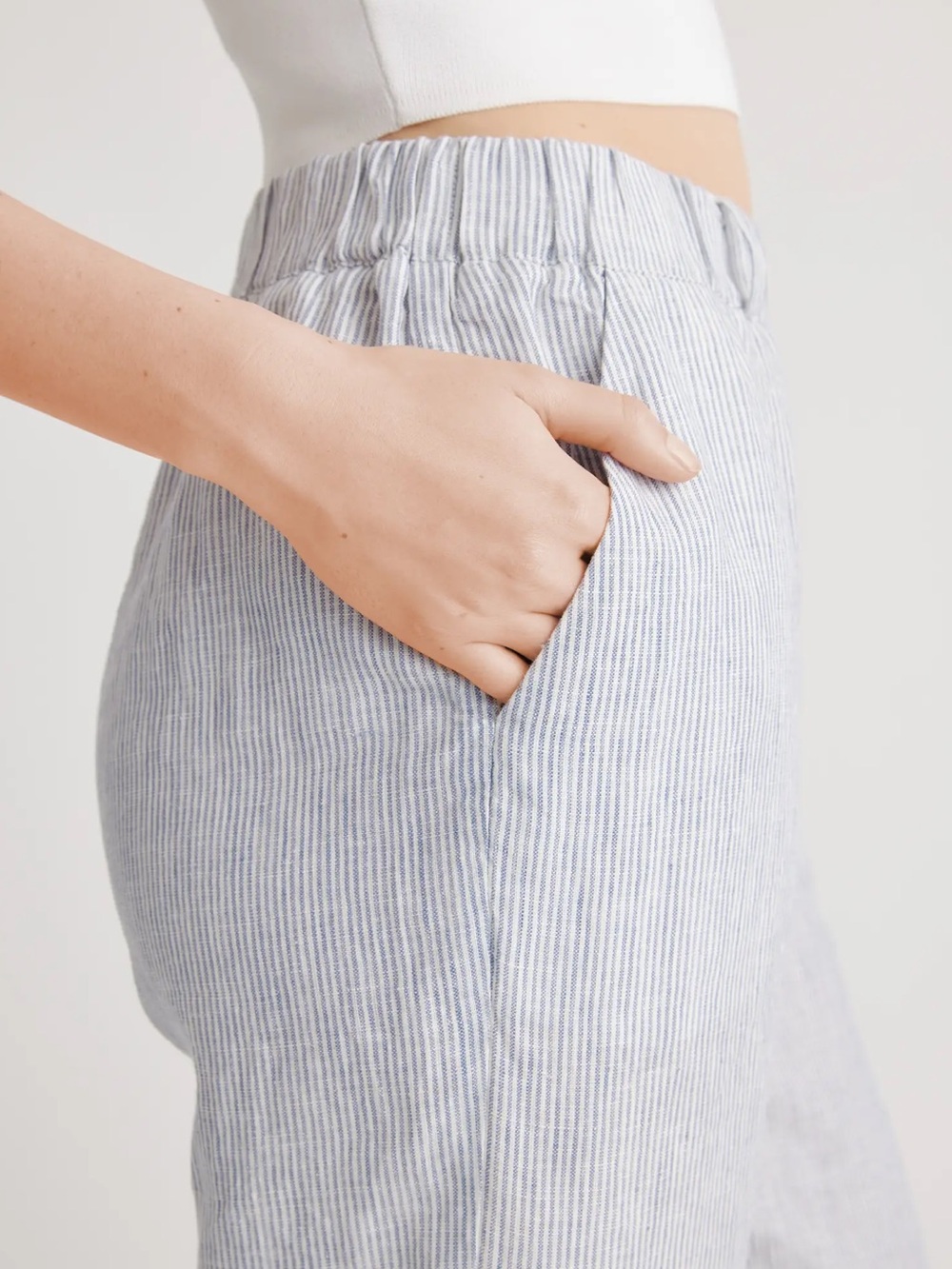 Quince 100% European Linen Pull-On Pants Blue White Stripe Size Small - Picture 4 of 8